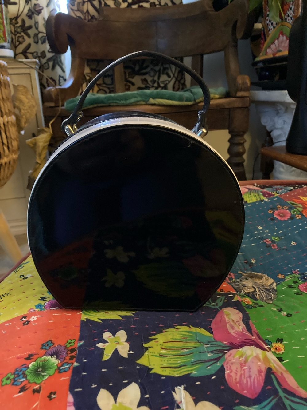 Mini patent Leather Hat Box Bag
